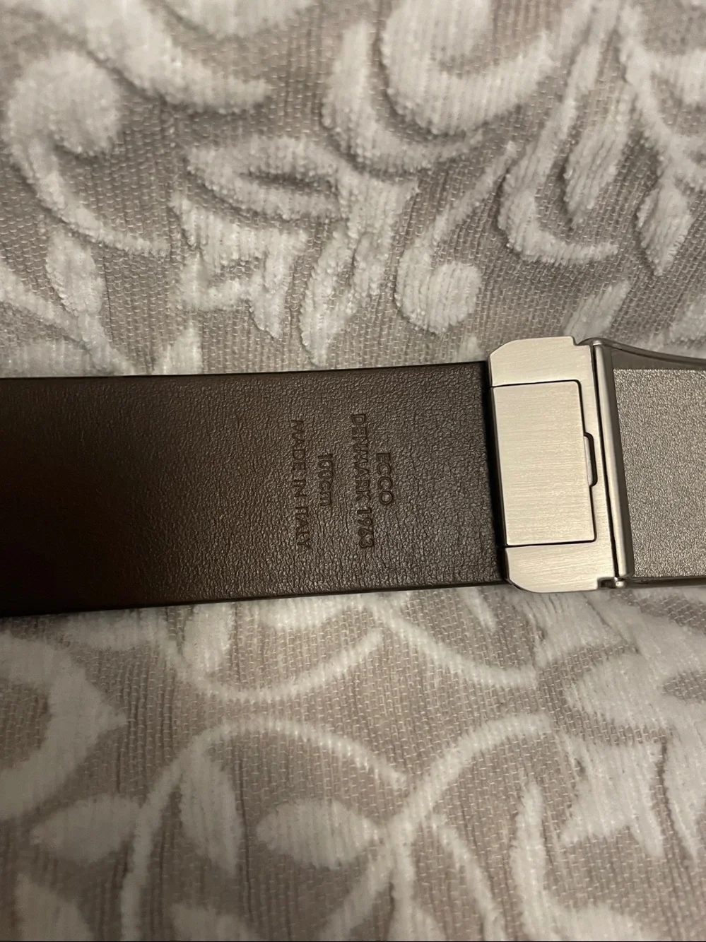 Ecco Black/ Dark Brown Leather Belt with Brushed Silver Buckle